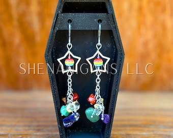 Rainbow Pride Flag Shooting Star Earrings with Crystal Chip Beads