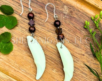 Coyote Tooth with Mahogany Obsidian Earrings – Crystal Star Dangle Jewelry