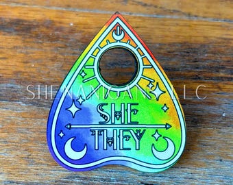 Pronoun Rainbow Pride Flag Planchette Pin