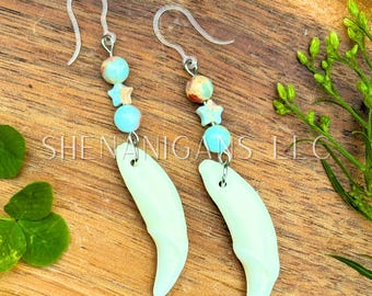 Coyote Tooth with Aqua Terra Earrings – Crystal Star Dangle Jewelry