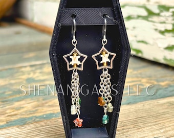 Handmade Shooting Star Earrings with Ocean Jasper and Rattlesnake Vertebrae