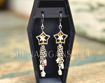 Handmade Shooting Star Earrings with Aqua Terra Jasper and Rattlesnake Vertebrae