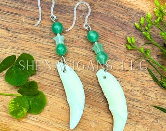Coyote Tooth with Green Aventurine Earrings – Crystal Star Dangle Jewelry