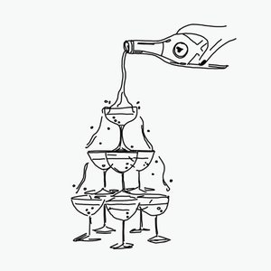 Champagne Tower Pouring Illustration, Digital File, Wedding Bar Menu