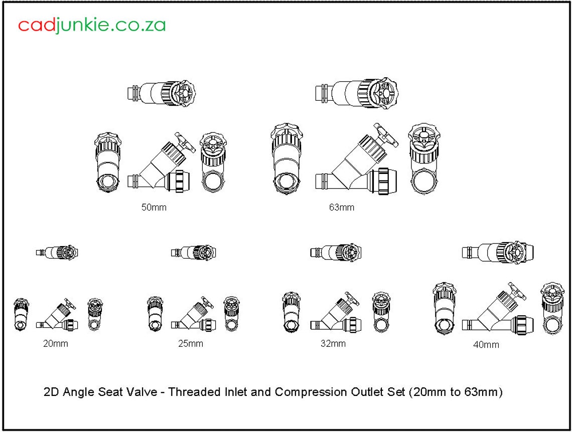 Autocad Blocks Plasson Angle Seat Valves Threaded Inlet and Compression