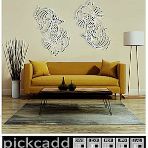 Decorative Panels | Digital Japanese Fish Wall Art | 3D format Dwg, Dxf, Max, Blender, Skp, 3DS, 2D format, Jpg, EPS, SVG, PDF