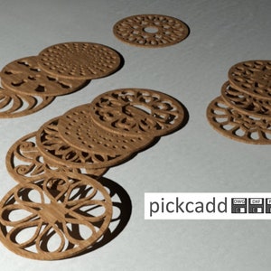 Elegante conjunto de posavasos 1/12 archivos vectoriales de posavasos digitales que se utilizarán para corte por láser e impresión 3D en archivos Dwg, Dxf Pdf, Jpg, Svg y Stl