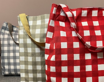 Einkaufstasche Schultertasche Schultertasche Schultertasche Karierte Tasche Geschenk für sie Handtasche Einkaufstasche Baumwolle Umweltfreundliche Einkaufstasche Shopper