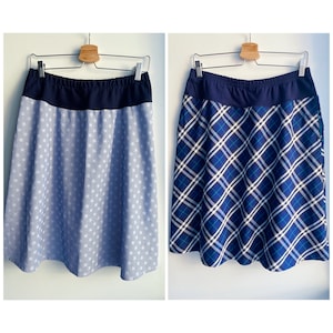 Woman skirt A-Line skirt Blue skirt High waist skirt Checkered A-Line skirt Flower skirt Knee length skirt Womens skirt Skirt with pockets