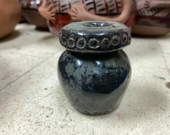 Handmade stoneware ceramic pottery Ink pot, signed