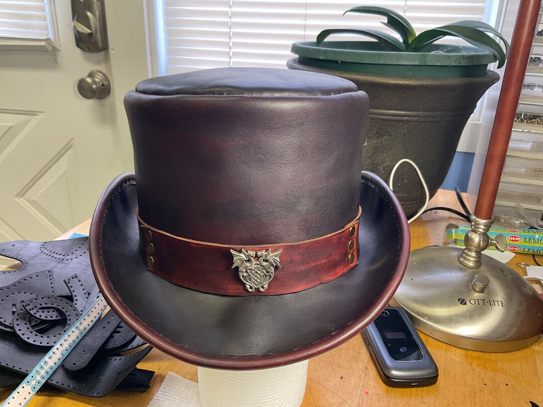 Leather Top Hat Handmade Steampunk Leather Hat Hand Etsy