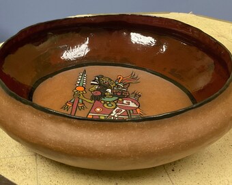 Handmade Ceramic large bowl, twice fired stoneware, one of a kind, artist signed