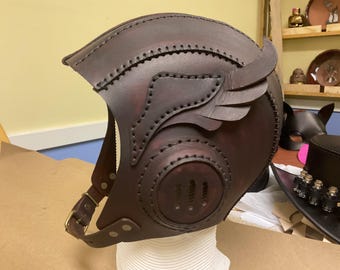 Genuine Leather, Aviator helmet, hand stitched, handmade, with wings, steampunk