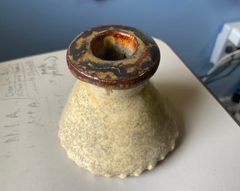 Handmade stoneware ceramic pottery Cone Ink Well, signed dated numbered