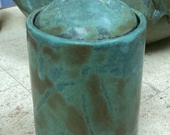 Ceramic Jar with lid, handmade stoneware pottery, twice fired, one of a kind, artist signed