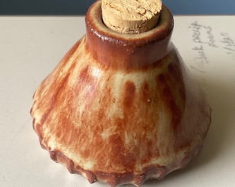 Handmade stoneware ceramic pottery Cone Ink Well, signed dated numbered