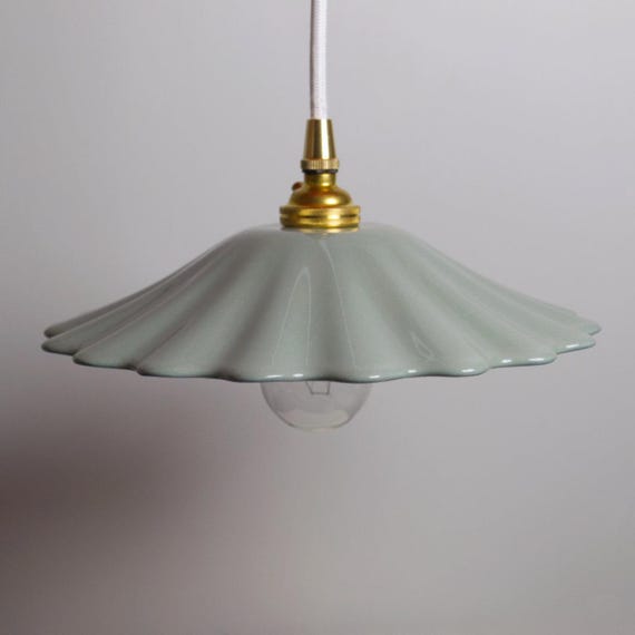 Clear Glazed Green Shallow Ceramic Pendant Light