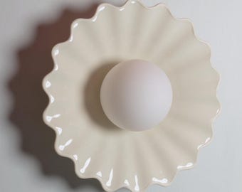 White Frilly Ceramic Wall Sconce Light