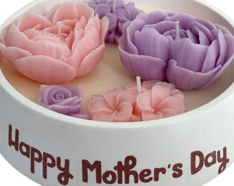 Mother’s Day Handmade Soy Candles, Cozy Home Decor, Floral Candle Bouquet