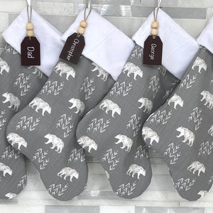 Personalized Christmas Stockings, bears holiday stockings, gray stockings, family christmas stockings, holiday decor, bear