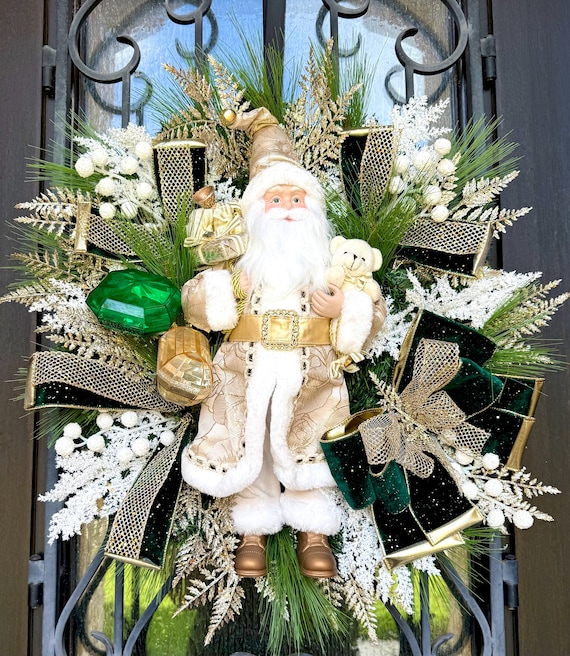 Santa Christmas Wreath, Holiday Porch Decor