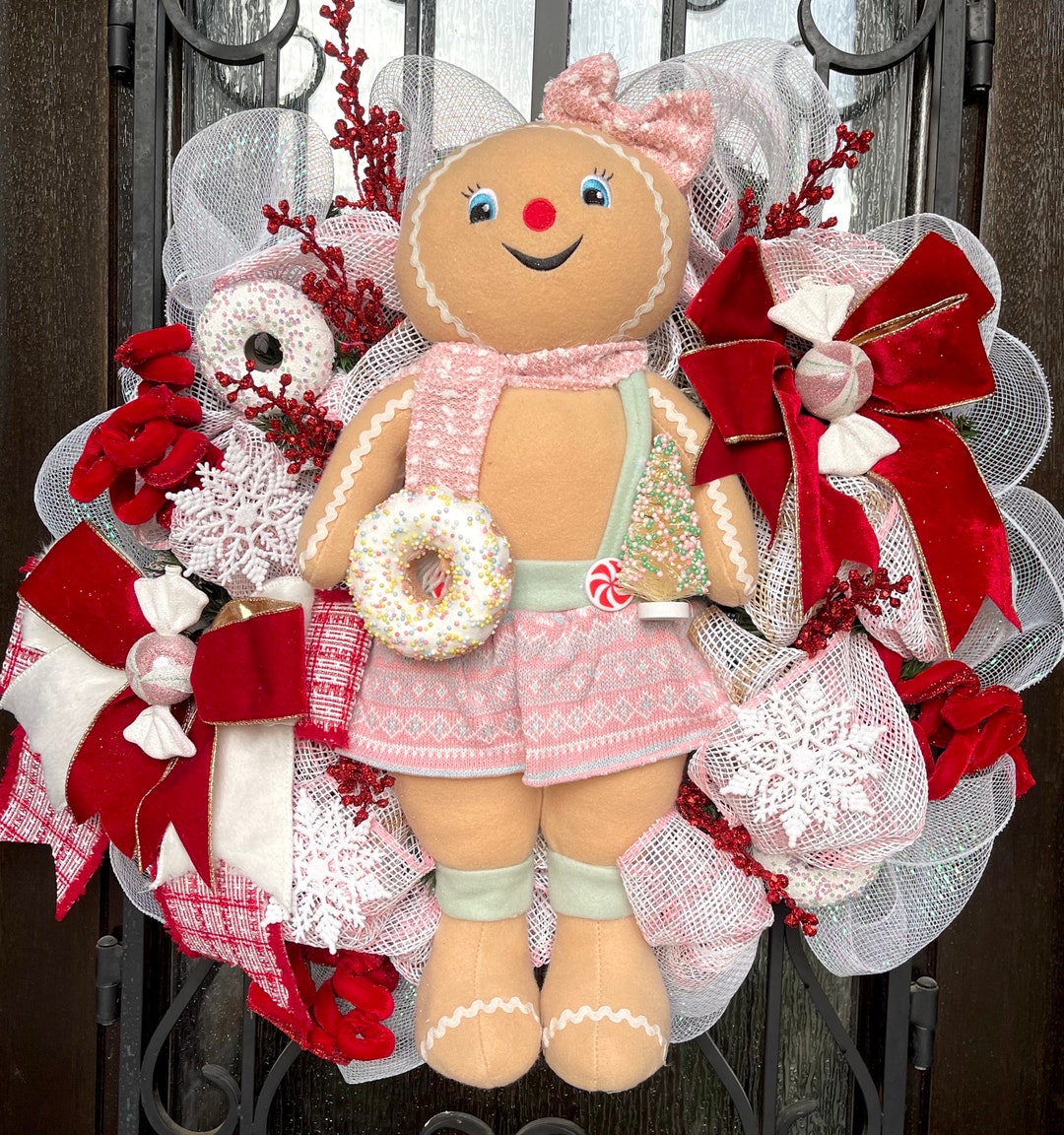 Candy Christmas Wreath, Gingerbread, Pink Wreath, Holiday Wreath ...
