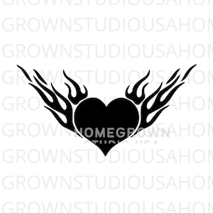 Heart with Flames SVG, Valentine's Day Clipart, Heart with Wings Cut Files, Flaming Heart Svg, Dxf, Eps Png Jpg