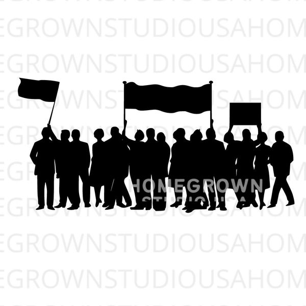 Protester Svg, Protesters Men Women, Protest March Svg, Protester Holding Sign, Protest March Solidarity Clipart Svg Dxf Eps Png Jpg