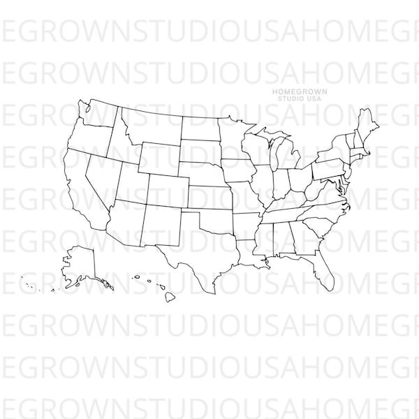 United States Map Svg All 50 States Outline USA Map Svg Commercial Digital Svg Dxf Eps Png Jpg Instant Download for Cricut or Silhouette