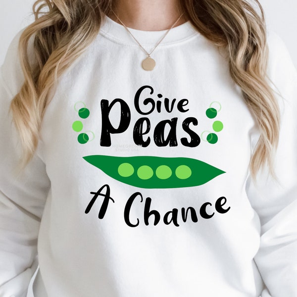 Give Peas A Chance SVG, Peace Svg, Vegan Vegetarian, Funny Svg Png, Cute Food Svg, Cricut Silhouette Digital Download, Svg Png Jpg Dxf EPS
