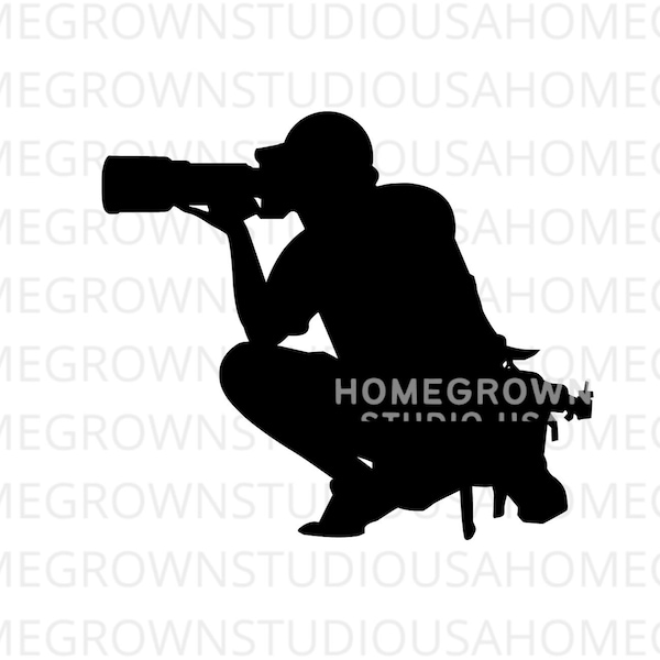 Photographer with Zoom Lens Svg, Photographer Camera Clipart Commercial Use, Svg, Dxf, Eps Png Jpg, Instant Download for Cricut, Silhouette