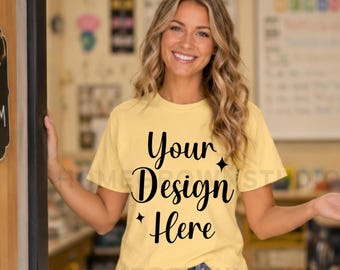 Back to School Teacher Mockup, Comfort Colors 1717 Butter T-shirt Mockup, Trendy Mockup