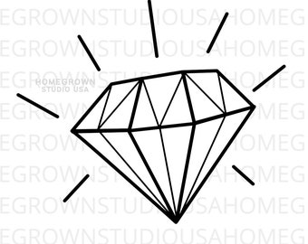 May include: A black and white line drawing of a diamond with rays of light emanating from it. The text "Homegrown Studio USA" is in the upper left corner of the image.