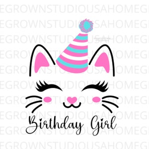 Cat Face Svg, Birthday Cat Face Party Hat Svg, Happy Birthday Shirt Digital Download, Svg Png Dxf Eps, Jpg Files