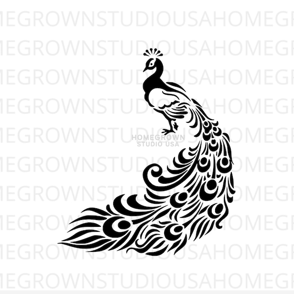 Peacock SVG, Bird Feather Clipart Vector, Peacock Silhouette Svg, Dxf, Eps Png Jpg, Instant Download for Cricut Glowforge, Silhouette