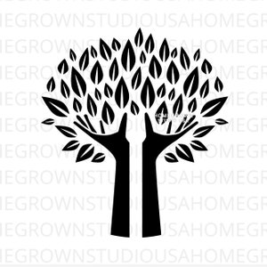 Levensboom Svg, Hand Tree Leaves, Stamboom Clipart, Svg, Dxf, Eps Png Jpg, Instant Download voor Cricut, Silhouet, Glowforge