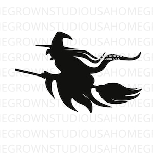 Flying Witch op Broom SVG, Halloween Witch Svg, Broom Stick Svg, Halloween Clipart, Cricut Silhouette Digital Download, Svg Png Jpg Dxf EPS
