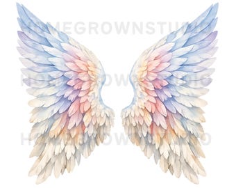 Watercolor Angel Wings PNG, Hand Drawn Wings Clipart, Transparent Background | Memorial Sublimation Design | Heavenly Wings Digital Download