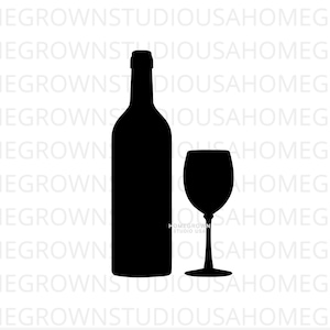 Wine Bottle With Wine Glass Svg, Wine Bottle Svg, Wine Glass Svg, Digital Download, Svg, Png, Eps, Dxf, Jpg Files, Cricut Silhouette