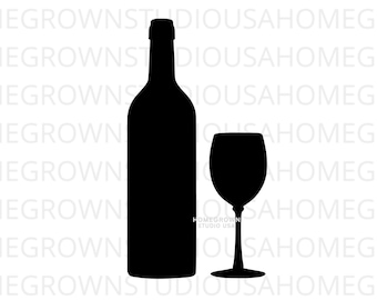 Wine Bottle With Wine Glass Svg, Wine Bottle Svg, Wine Glass Svg, Digital Download, Svg, Png, Eps, Dxf, Jpg Files, Cricut Silhouette