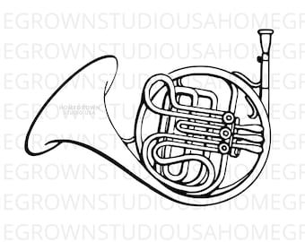 French Horn Svg, Orchestra Instrument Musical Clipart Svg, Dxf, Eps Png Jpg, Instant Download for Cricut Glowforge, Silhouette