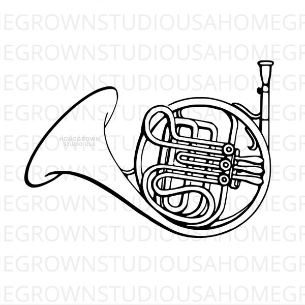 French Horn Svg, Orchestra Instrument Musical Clipart Svg, Dxf, Eps Png Jpg, Sofort Download für Cricut Glowforge, Silhouette