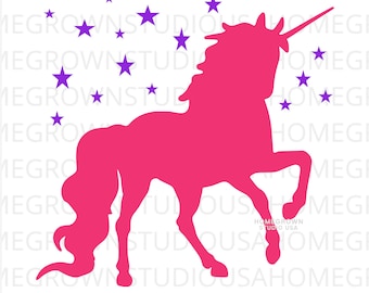 ユニコーン スター SVG デジタル ファイル、ピンクのユニコーン シルエット SVG、Cricut ファイル、ユニコーン ベクター ファイル、クリップ アート、商用利用、即時ダウンロード