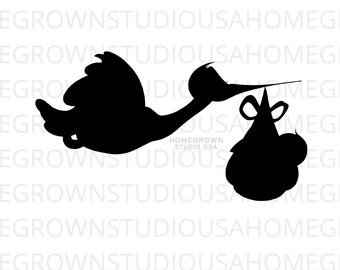 Stork and Baby SVG, Baby Shower Svg, New Baby Girl Boy Silhouette, Svg, Dxf, Eps Png Jpg, Instant Download for Cricut Glowforge, Silhouette