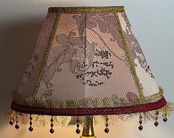Victorian Lampshade in Golden-Burgundy Brocade with Fringe