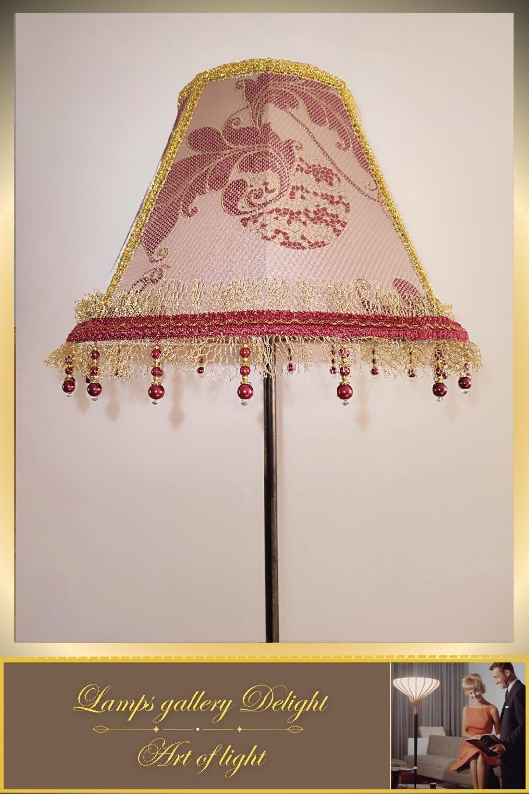 Floor Lamp, Victorian Style Floor Lamp, Burgundy Lamp, Vintage Floor ...