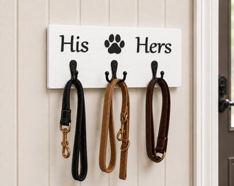 Personalized Dog Leash Holder | Baltic Birch Wood, Laser Cut Name, Paw Print Design