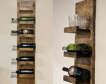 Rustic Wood Wall Mounted Wine Rack | Farmhouse Home Bar Decor