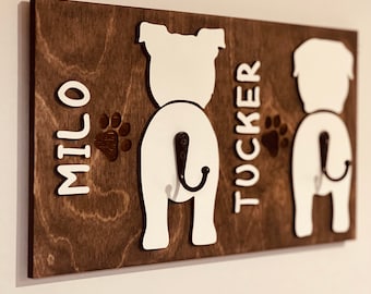 Dog Leash Holder For Wall | Custom Dog Leash Holder | Wood Dog Leash Holder | Laser Cut Leash Holder | Dog Name Leash Holder