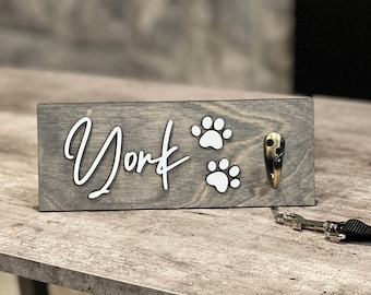 Personalized Pet Dog Leash Sign Holder, Custom Dog Leash Holder, Wood Dog Leash Holder, Laser Cut Leash Holder, Dog Name Leash Holder